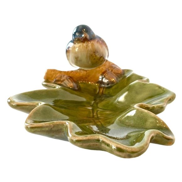 Ceramic Drip-Glazed Blue Bird Leaf Serving Dish, Candy Nut Tray Sculpture-ZQQQC - Picture 9 of 16